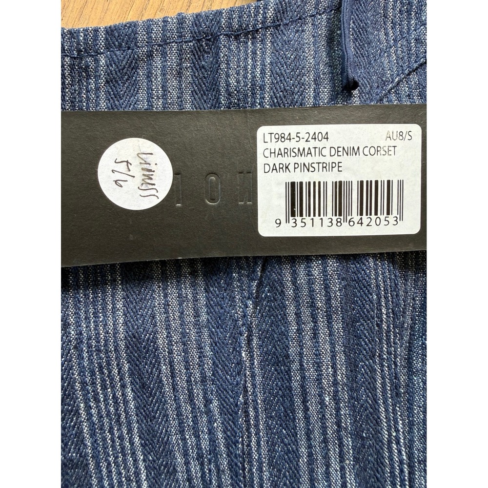 Lioness Charismatic Pinstripe Denim Set Corset Top S and Flare Jeans XS Blue - Picture 7 of 16